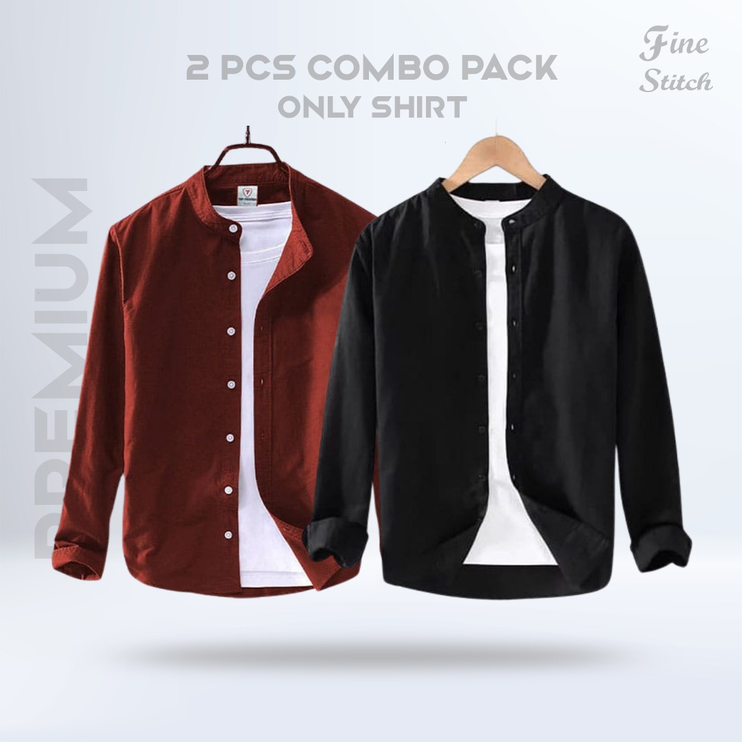 Band Collar Shirt - 2 Pis Combo