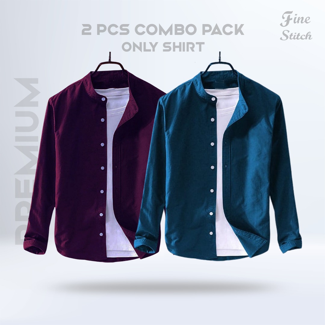 Band Collar Shirt - 2 Pis Combo