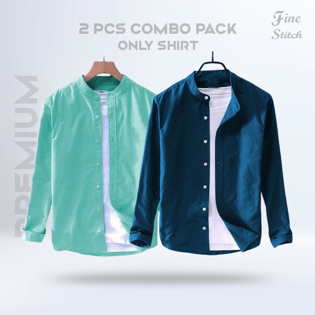Band Collar Shirt - 2 Pis Combo