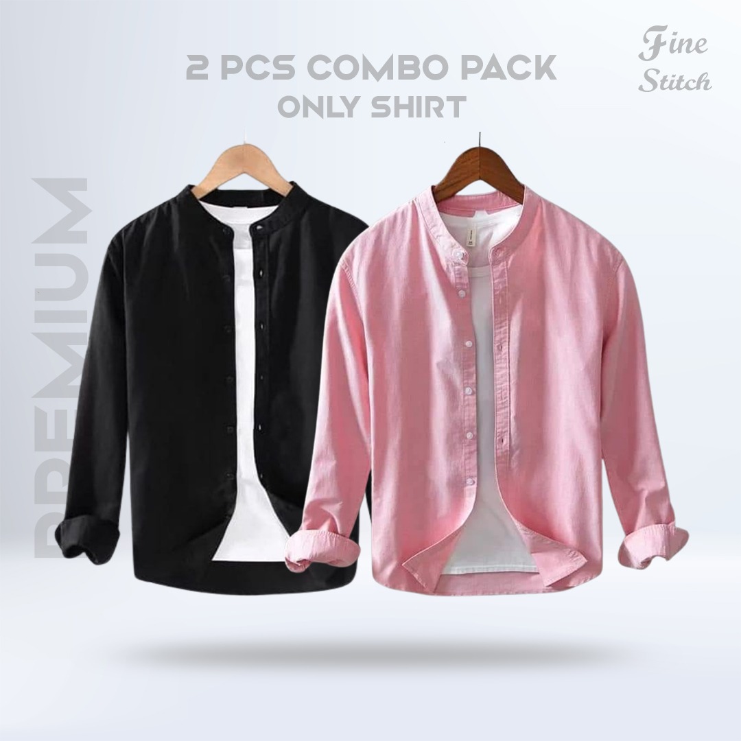 Band Collar Shirt - 2 Pis Combo