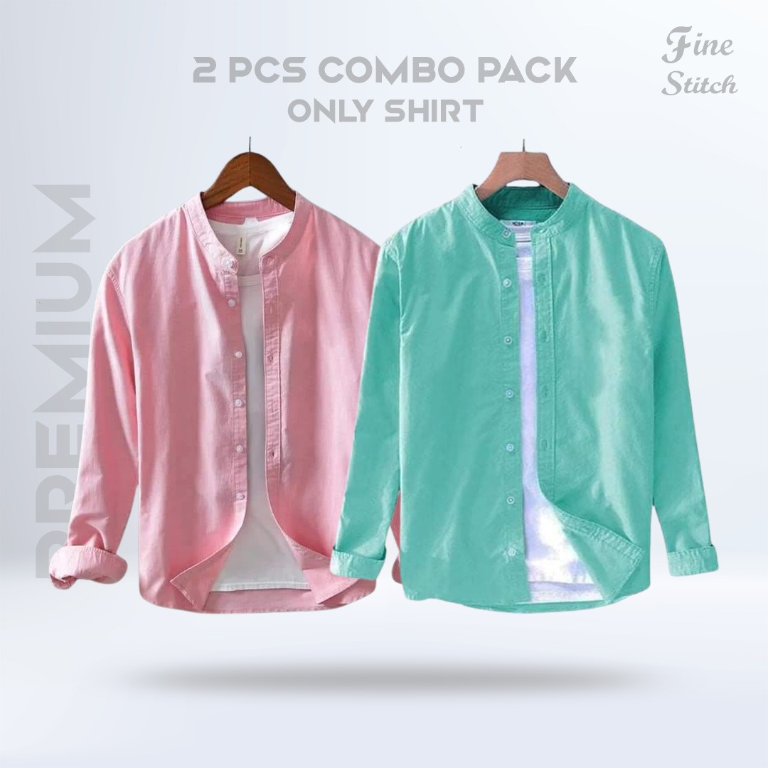 Band Collar Shirt - 2 Pis Combo