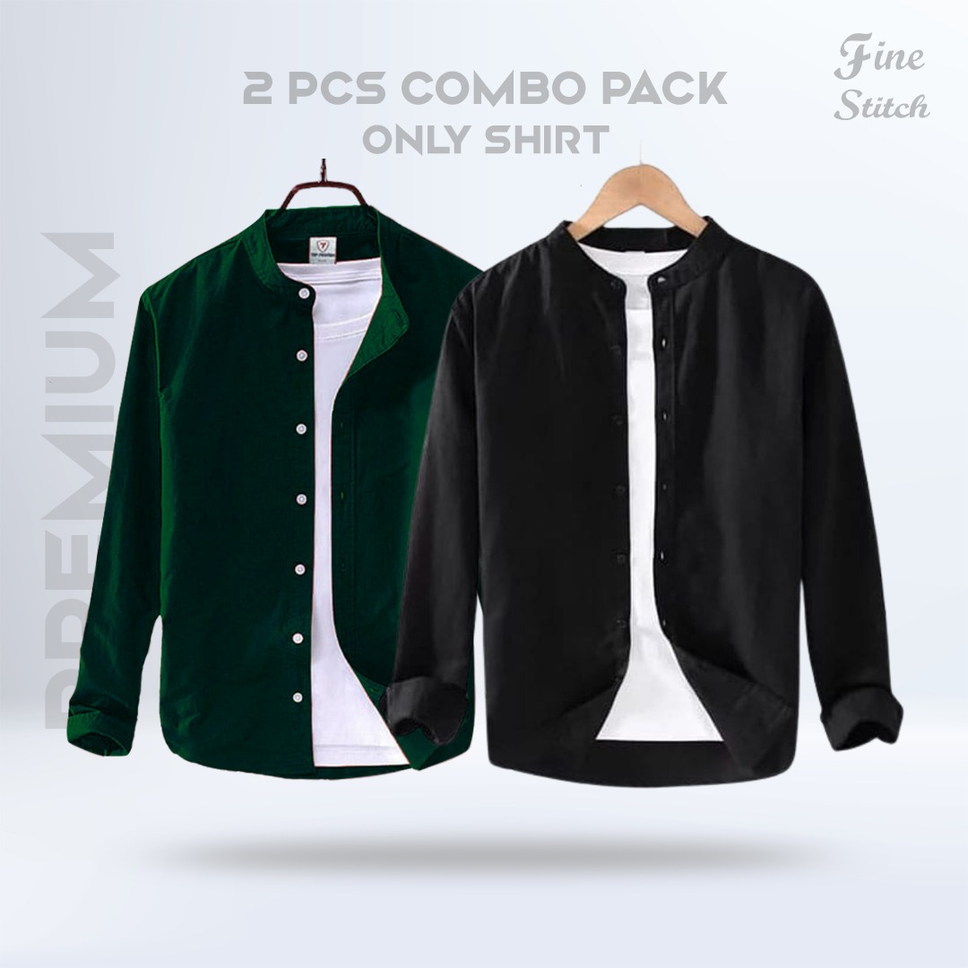 Band Collar Shirt 2 Pis Combo