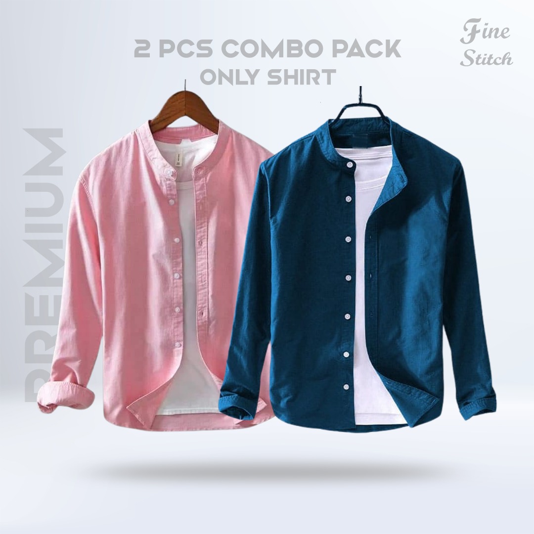 Band Collar Shirt - 2 Pis Combo