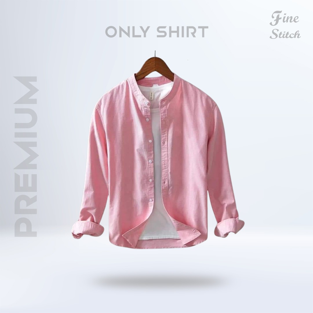 Band Collar Shirt - Pink
